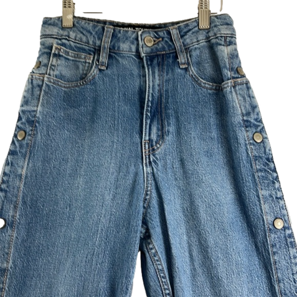 Social Tourist Ultra High Rise Straight Leg Jeans w/ Side Snap Buttons